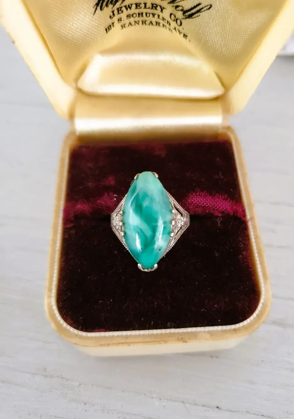 Vintage Sterling Silver Filigree Peking Glass Pinky Ring